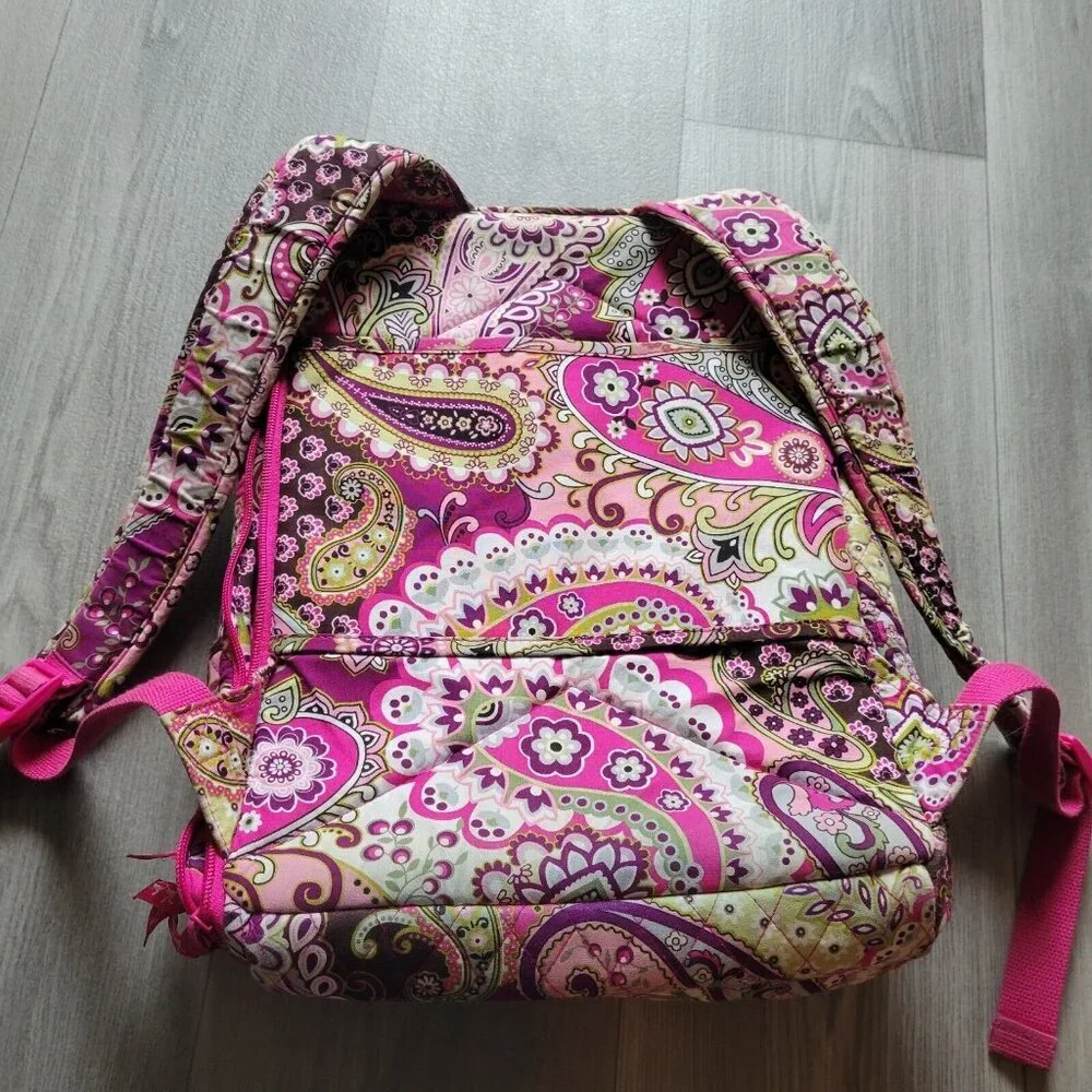 Vera Bradley Pink Paisley Quilted Daypack with Floral Trim